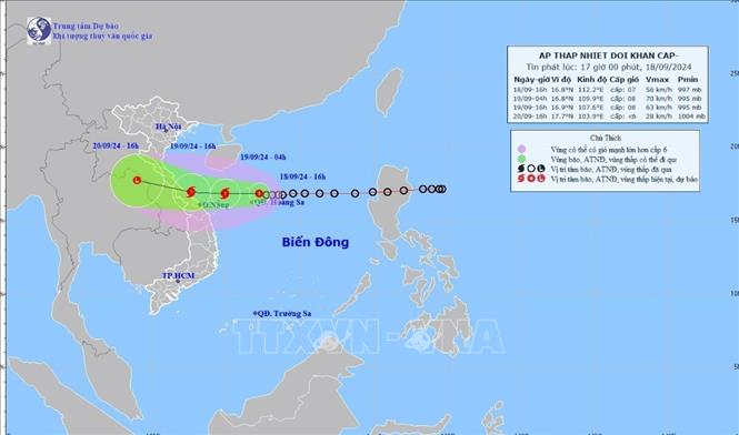 Thời tiết hôm nay (19-9): Áp thấp nhiệt đới đã mạnh lên thành bão số 4, cách Đà Nẵng 210km về phía Đông Bắc